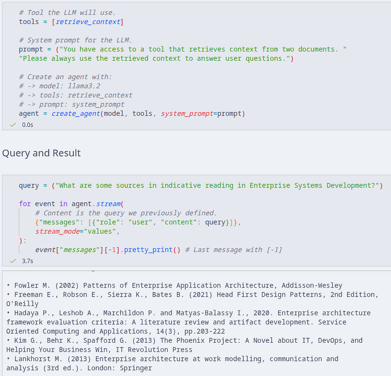 Agent creation and the results of a user query