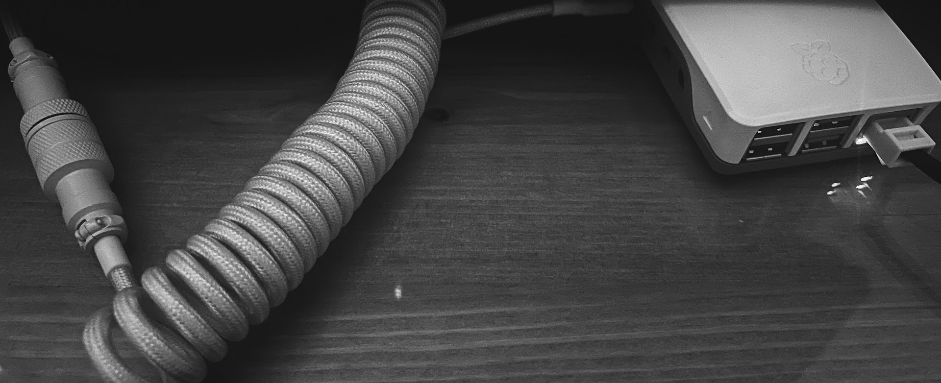 Raspberry Pi setup with a cable.